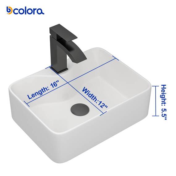 Dcolora DC-SFDOE00085 Waschbecken, rechteckiges Porzellan-Keramik-Waschbecken, kleines Waschbecken mit schwarzem Zubehör, 30,5 cm D x 40,6 cm B x 12,7 cm H