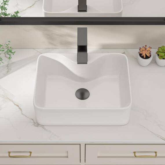 Dcolora DC-SFDOE00085 Waschbecken, rechteckiges Porzellan-Keramik-Waschbecken, kleines Waschbecken mit schwarzem Zubehör, 30,5 cm D x 40,6 cm B x 12,7 cm H