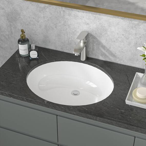 Sarlai Unterbau-Waschbecken – 48,3 x 40,6 cm, ovales Gefäß-Waschbecken, Untertischwaschbecken, weiße Keramik, Waschtischspüle mit Überlauf, modernes Kunstbecken, Innenmaße 44,5 x 36,6 cm