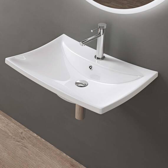 doporro Waschbecken Aufsatzwaschbecken 60x44x18cm Hängewaschbecken aus Keramik weiß inkl. Nano-Versiegelung Waschschale Brüssel709