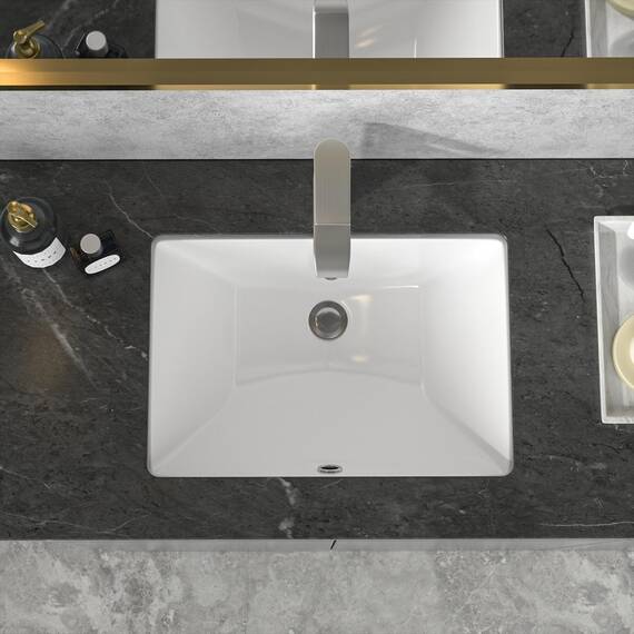 Sarlai Waschbeckenunterbau – 47 cm, reinweiß, rechteckig, Unterbauspüle, Porzellan, Keramik, Waschtisch, Waschbecken