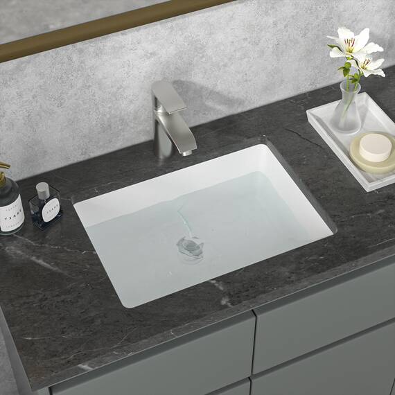 Sarlai Rechteckiges Waschbecken, Unterbau, 50,8 x 35,6 cm, reinweiß, rechteckig, Unterbauspüle, Porzellan, Keramik, Waschtisch, Waschbecken