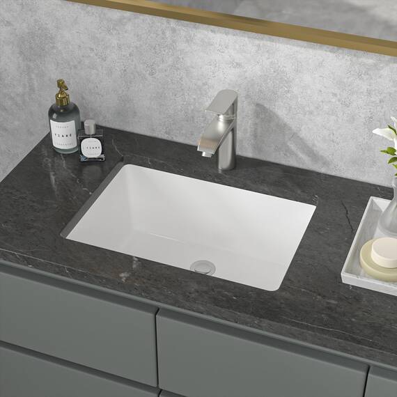 Sarlai Rechteckiges Waschbecken, Unterbau, 50,8 x 35,6 cm, reinweiß, rechteckig, Unterbauspüle, Porzellan, Keramik, Waschtisch, Waschbecken