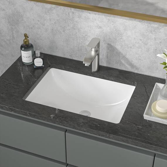 Sarlai Unterbau-Waschbecken, weiß, 49,3 x 34,8 cm, rechteckiges Unterbau-Waschbecken, modernes weißes Keramik-Rechteck-Waschbecken, Kunstwaschbecken mit Überlauf, Innenschüsselgröße 43,9 x 29,5 cm