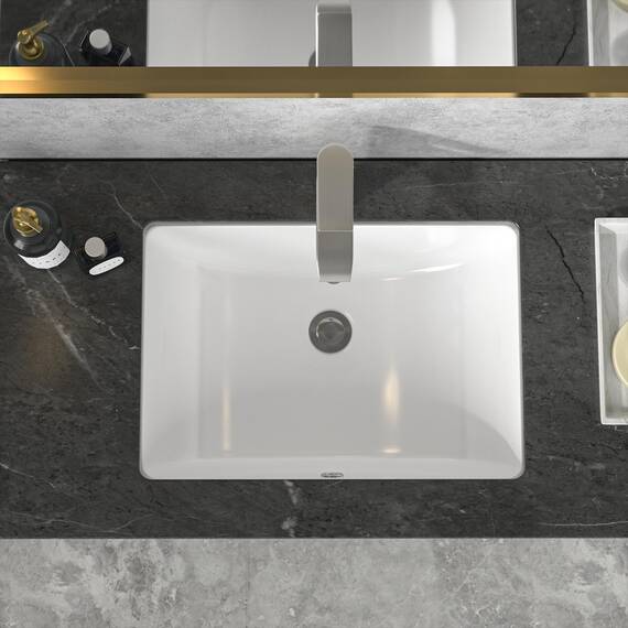 Sarlai Unterbau-Waschbecken, weiß, 49,3 x 34,8 cm, rechteckiges Unterbau-Waschbecken, modernes weißes Keramik-Rechteck-Waschbecken, Kunstwaschbecken mit Überlauf, Innenschüsselgröße 43,9 x 29,5 cm