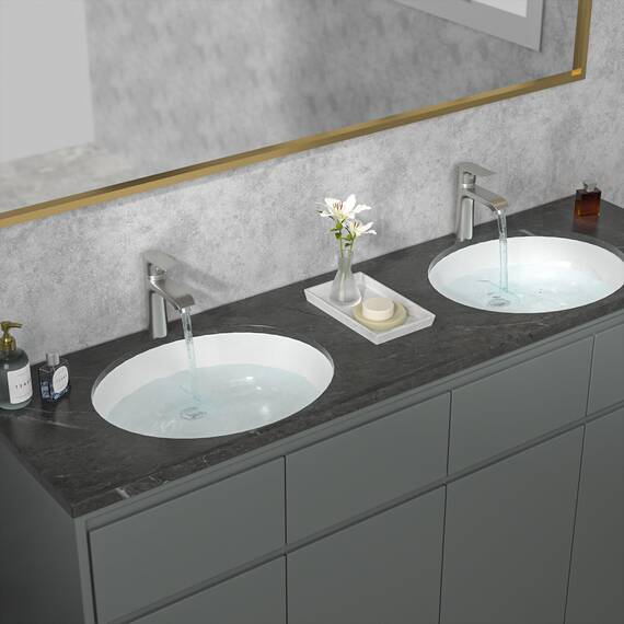 Sarlai Unterbau-Waschbecken – 48,3 x 40,6 cm, ovales Gefäß-Waschbecken, Untertischwaschbecken, weiße Keramik, Waschtischspüle mit Überlauf, modernes Kunstbecken, Innenmaße 44,5 x 36,6 cm