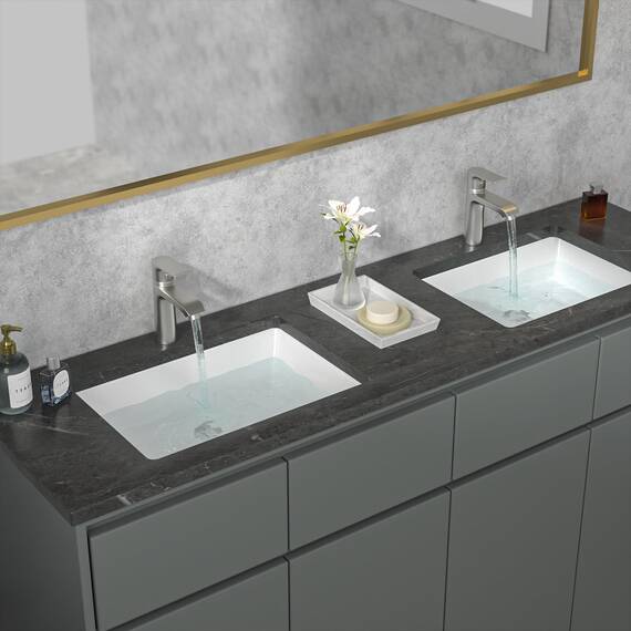 Sarlai Unterbauspüle für Badezimmer, 55,9 x 40,6 cm, reinweiß, rechteckig, Unterbau-Waschbecken, Porzellan-Keramik, Waschtisch, Waschbecken