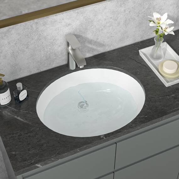 Sarlai Unterbau-Waschbecken – 48,3 x 40,6 cm, ovales Gefäß-Waschbecken, Untertischwaschbecken, weiße Keramik, Waschtischspüle mit Überlauf, modernes Kunstbecken, Innenmaße 44,5 x 36,6 cm