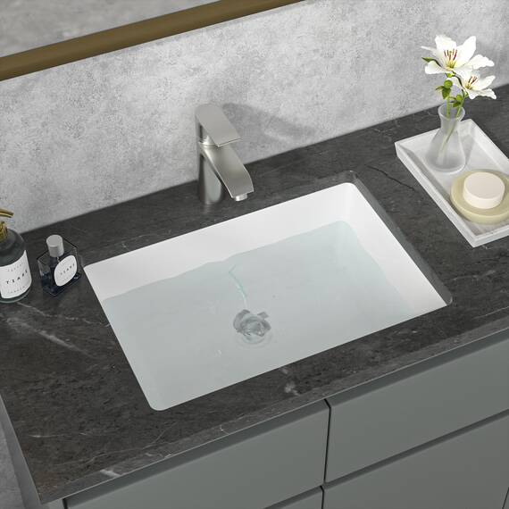 Sarlai Unterbauspüle für Badezimmer, 55,9 x 40,6 cm, reinweiß, rechteckig, Unterbau-Waschbecken, Porzellan-Keramik, Waschtisch, Waschbecken