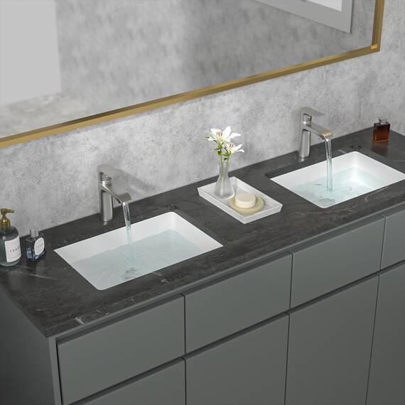 Sarlai Rechteckiges Waschbecken, Unterbau, 50,8 x 35,6 cm, reinweiß, rechteckig, Unterbauspüle, Porzellan, Keramik, Waschtisch, Waschbecken