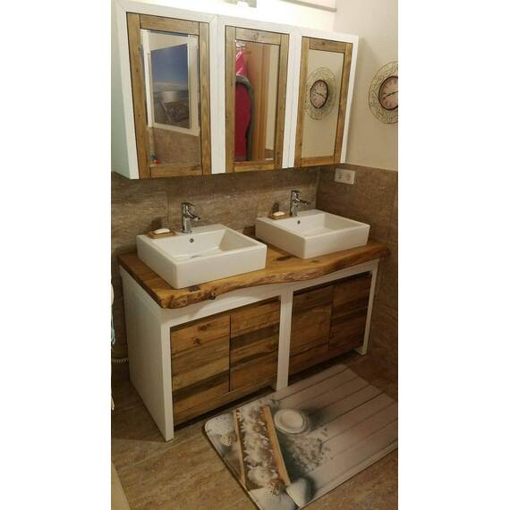 SPONHOLZ Waschtischplatte Eiche massiv Baumkante geölt Holz Aufsatzwaschtisch (150 x 55 cm)