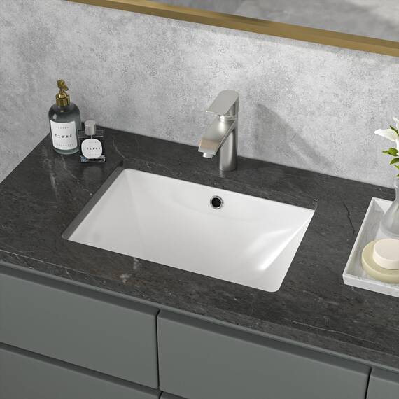 Sarlai Waschbeckenunterbau – 47 cm, reinweiß, rechteckig, Unterbauspüle, Porzellan, Keramik, Waschtisch, Waschbecken