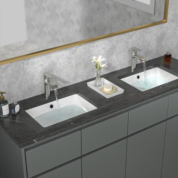 Sarlai Waschbeckenunterbau – 47 cm, reinweiß, rechteckig, Unterbauspüle, Porzellan, Keramik, Waschtisch, Waschbecken