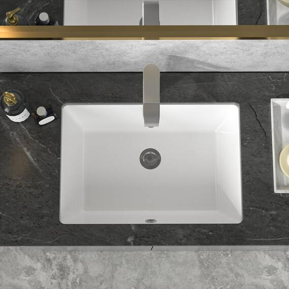 Sarlai Unterbauspüle für Badezimmer, 55,9 x 40,6 cm, reinweiß, rechteckig, Unterbau-Waschbecken, Porzellan-Keramik, Waschtisch, Waschbecken