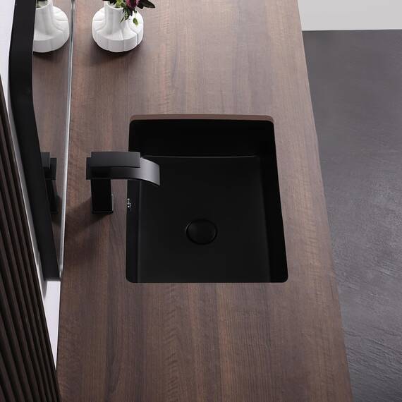 Unterbau-Waschbecken, 49,5 x 39,6 cm, rechteckig, Unterbauspüle, Keramik, Unterbauspüle, Keramik-Unterbauspüle, Glasporzellan, Waschbecken mit Überlauf, Mattschwarz
