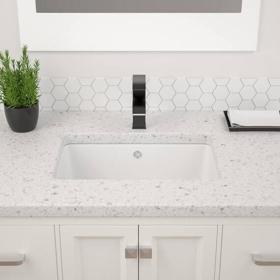 Dcolora Unterbau-Waschbecken, rechteckig, 40,6 x 25,4 cm, weißes Porzellan, Keramik, rechteckig, Waschbecken, Unterbauspüle, Waschbecken, Waschbecken, Waschbecken, Waschbecken mit Überlauf