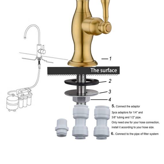 Delle Rosa Gold Gebürsteter Wasserhahn für Wasserfiltersystem unter der Spüle, moderner Wasserhahn aus Messing RO für Spüle