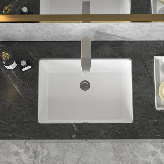 Sarlai Rechteckiges Waschbecken, Unterbau, 50,8 x 35,6 cm, reinweiß, rechteckig, Unterbauspüle, Porzellan, Keramik, Waschtisch, Waschbecken