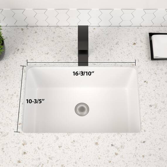 Dcolora Unterbau-Waschbecken, rechteckig, 40,6 x 25,4 cm, weißes Porzellan, Keramik, rechteckig, Waschbecken, Unterbauspüle, Waschbecken, Waschbecken, Waschbecken, Waschbecken mit Überlauf