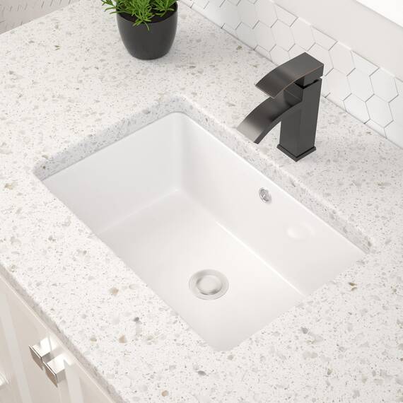 Dcolora Unterbau-Waschbecken, rechteckig, 40,6 x 25,4 cm, weißes Porzellan, Keramik, rechteckig, Waschbecken, Unterbauspüle, Waschbecken, Waschbecken, Waschbecken, Waschbecken mit Überlauf