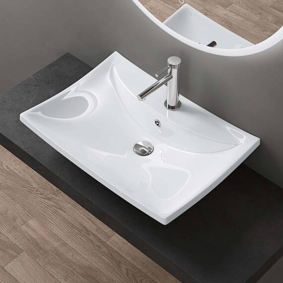 doporro Waschbecken Aufsatzwaschbecken 60x44x18cm Hängewaschbecken aus Keramik weiß inkl. Nano-Versiegelung Waschschale Brüssel709
