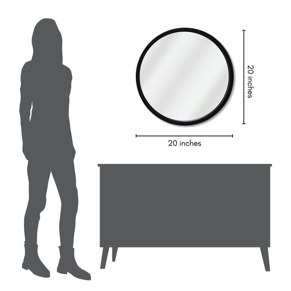 Americanflat 51 cm Gerahmter Schwarzer Runder Spiegel - Schwarzer Kreis Spiegel für Badezimmer, Schlafzimmer, Eingangsbereich, Wohnzimmer - Großer runder Spiegel für Wanddekoration