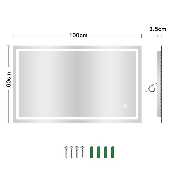 Dripex Badezimmerspiegel Wandspiegel LED Badspiegel mit Beleuchtung mit Touch-Schalter Beschlagfrei Kaltweiß 6400K Energiesparend Lichtspiegel 60x100 cm