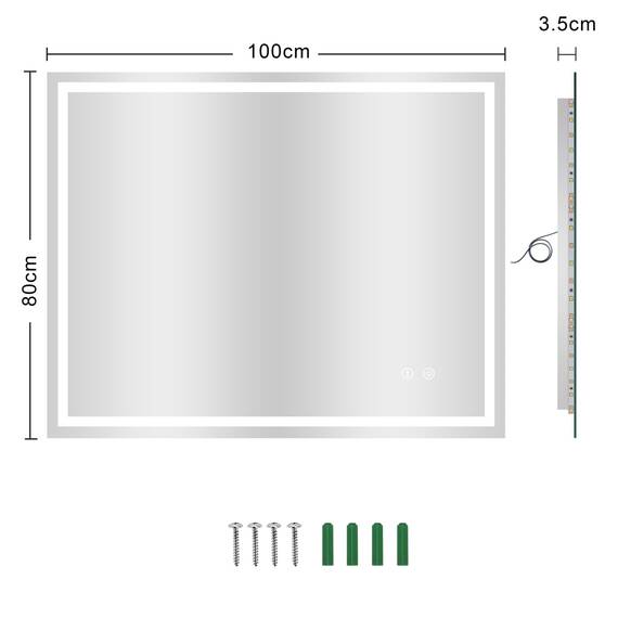 Dripex Badspiegel mit Beleuchtung Led Spiegel mit Touch-Schalter, Dimmbar, 3 Lichtfarbe Einstellbare Badezimmerspiegel mit Beleuchtung, Beschlagfrei 80 x 100 cm