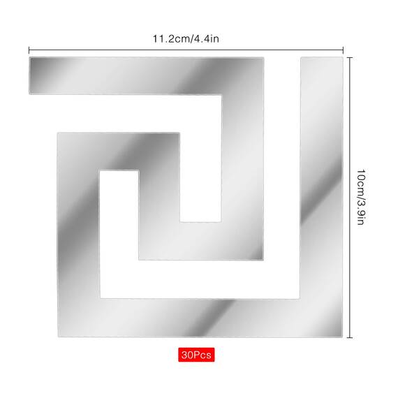 SelfTek 60 Stück Abnehmbare Acrylspiegel Spiegel Wandaufkleber Silber Spiegel Abziehbilder Geometrische Griechische Schlüsselmuster für zu Hause Schlafzimmer Hintergrund Dekoration (60-Silber)