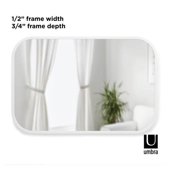 Umbra Hub Wandspiegel – Rechteckiger Spiegel für Diele, Badezimmer, Wohnzimmer und Mehr, Weiss, 61x91 cm