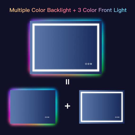 Dripex Badspiegel mit Beleuchtung Led Spiegel mit RGB LED Streifen, Farbwechsel, Touch-Schalter, Dimmbar Badezimmerspiegel, Beschlagfrei 60 x 100 cm