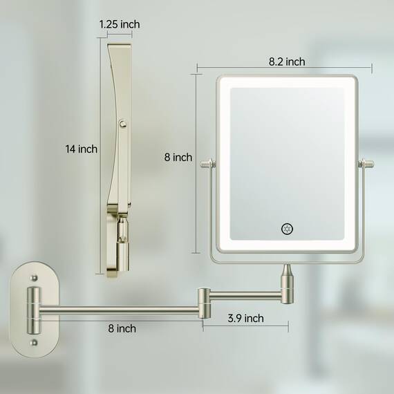 Famihomii Wiederaufladbar Kosmetikspiegel mit LED Beleuchtetung, Schminkspiegel mit 1-/10X Vergrößerung Und Touchschalter Batterie, Dimmbarer Rasierspiegel 360° Schwenkbar Wandmontage (Bronze)