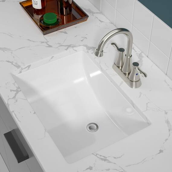 Sarlai Unterbau-Waschbecken – 52,1 x 36,8 cm rechteckiges weißes Keramikgefäß-Waschbecken mit Überlauf, modernes Waschtisch-Kunstbecken, Innenschüsselgröße 46,5 x 31,2 cm