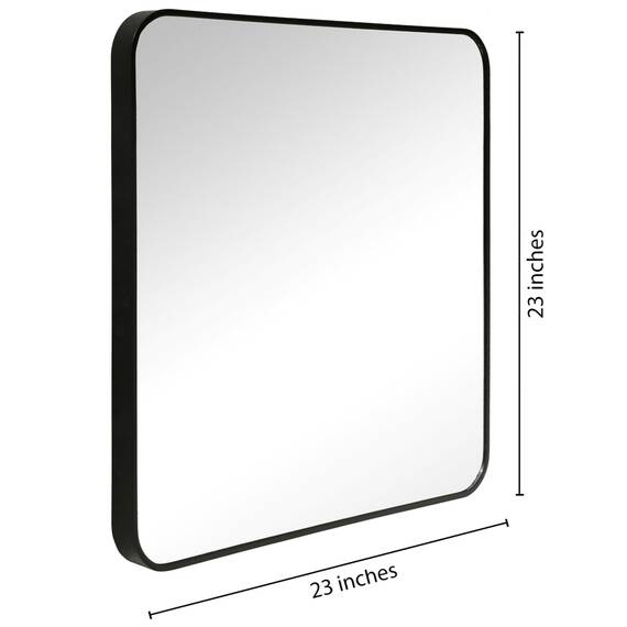 Americanflat 61cm Quadratischer Spiegel mit schwarzem Rahmen & Abgerundeten Ecken - Moderner Wandspiegel Groß für Badezimmer, Schlafzimmer & Wohnzimmer - Quadratischer Wandspiegel zur Wanddekoration