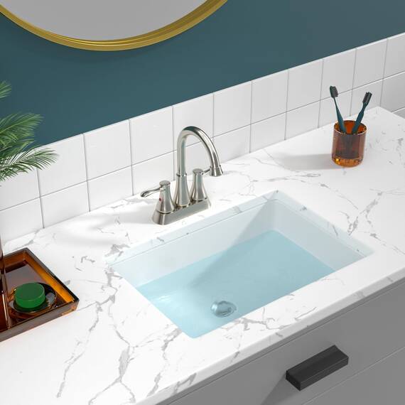 Sarlai Unterbau-Waschbecken – 53,3 x 35,6 cm, rechteckiges Gefäß-Waschbecken, Unterbau, moderne weiße Keramik, rechteckiges Waschbecken, Kunstwaschbecken mit Überlauf, Innenschüsselgröße 46,5 x 31,8 x