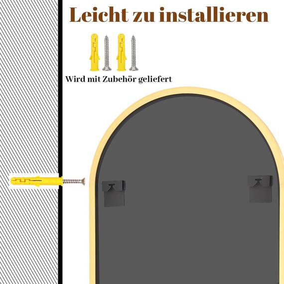 BEAUTYPEAK Bogen Wandspiegel mit Gold, 75x100 cm Bruchsichere Aluminiumlegierung Rahmen Bad Spiegel, Wand montierbar und zuverlässige Bogen Wandspiegel, geeignet für Schlafzimmer, Eingang, Bad