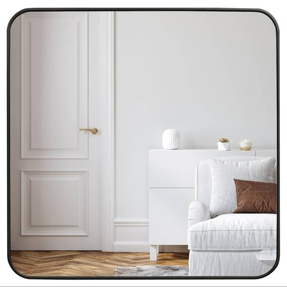 Americanflat 61cm Quadratischer Spiegel mit schwarzem Rahmen & Abgerundeten Ecken - Moderner Wandspiegel Groß für Badezimmer, Schlafzimmer & Wohnzimmer - Quadratischer Wandspiegel zur Wanddekoration