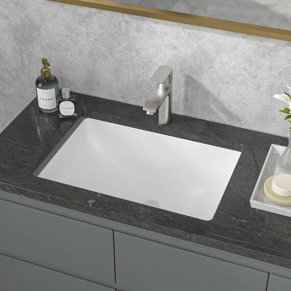 Sarlai Unterbau-Waschbecken – 52,1 x 36,8 cm rechteckiges weißes Keramikgefäß-Waschbecken mit Überlauf, modernes Waschtisch-Kunstbecken, Innenschüsselgröße 46,5 x 31,2 cm