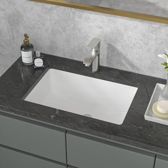 Sarlai Unterbau-Waschbecken – 53,3 x 35,6 cm, rechteckiges Gefäß-Waschbecken, Unterbau, moderne weiße Keramik, rechteckiges Waschbecken, Kunstwaschbecken mit Überlauf, Innenschüsselgröße 46,5 x 31,8 x