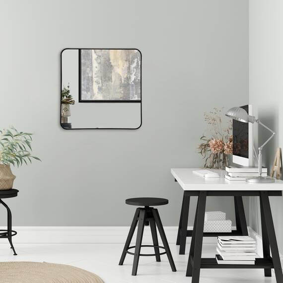 Americanflat 61cm Quadratischer Spiegel mit schwarzem Rahmen & Abgerundeten Ecken - Moderner Wandspiegel Groß für Badezimmer, Schlafzimmer & Wohnzimmer - Quadratischer Wandspiegel zur Wanddekoration