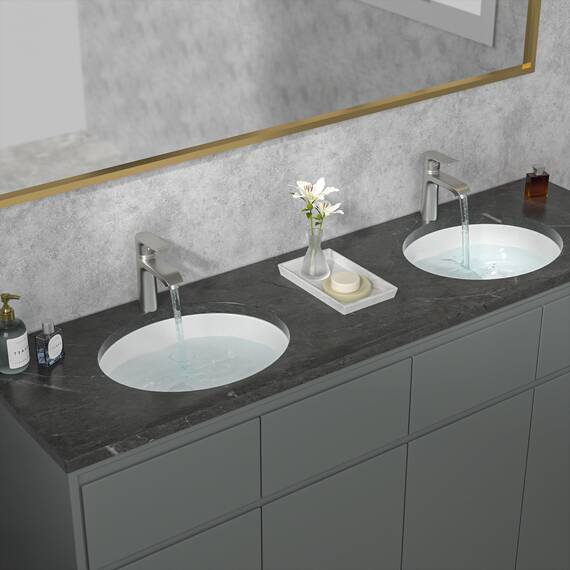 Sarlai Ovales Waschbecken, Unterbau, 45,7 x 38,1 cm, weiße Keramik, modernes Kunstbecken, 41,3 x 33,7 x 14 cm, mit Überlauf