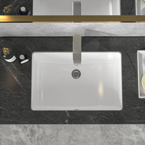 Sarlai Unterbau-Waschbecken – 53,3 x 35,6 cm, rechteckiges Gefäß-Waschbecken, Unterbau, moderne weiße Keramik, rechteckiges Waschbecken, Kunstwaschbecken mit Überlauf, Innenschüsselgröße 46,5 x 31,8 x