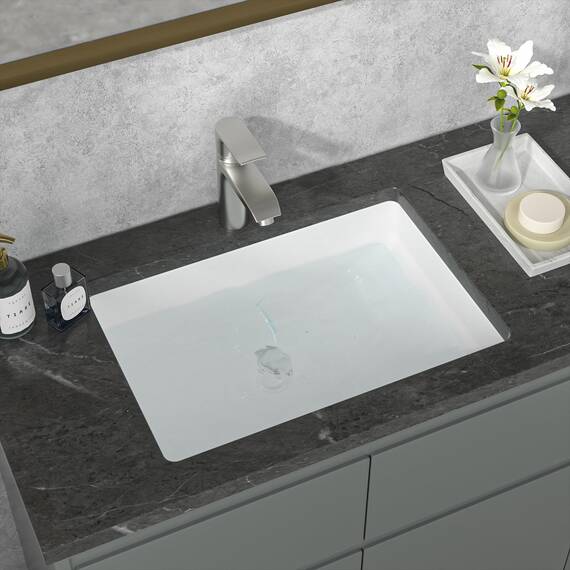 Sarlai Unterbau-Waschbecken – 52,1 x 36,8 cm rechteckiges weißes Keramikgefäß-Waschbecken mit Überlauf, modernes Waschtisch-Kunstbecken, Innenschüsselgröße 46,5 x 31,2 cm