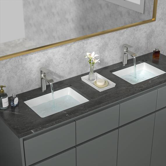 Sarlai Rechteckige Unterbauspüle – 45,7 x 35,6 cm, moderne weiße Keramik, Waschtisch-Waschbecken mit Überlauf, innen 41,3 x 30 x 16,5 cm