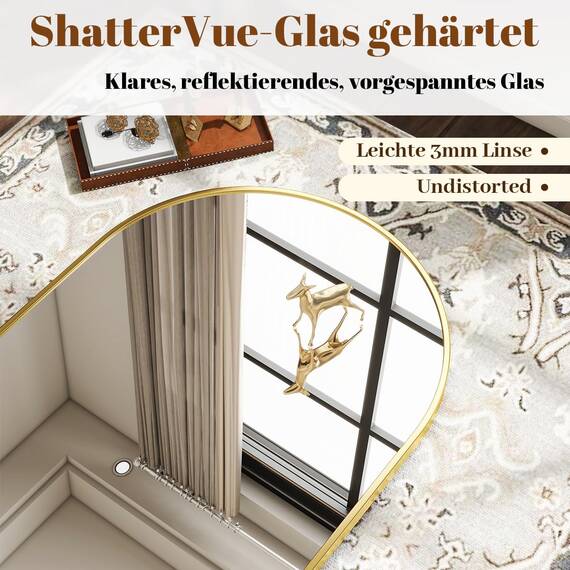 BEAUTYPEAK Bogen Wandspiegel mit Gold, 61x91 cm Bruchsichere Aluminiumlegierung Rahmen Bad Spiegel, Wand montierbar und zuverlässige Bogen Wandspiegel, geeignet für Schlafzimmer, Eingang, Bad