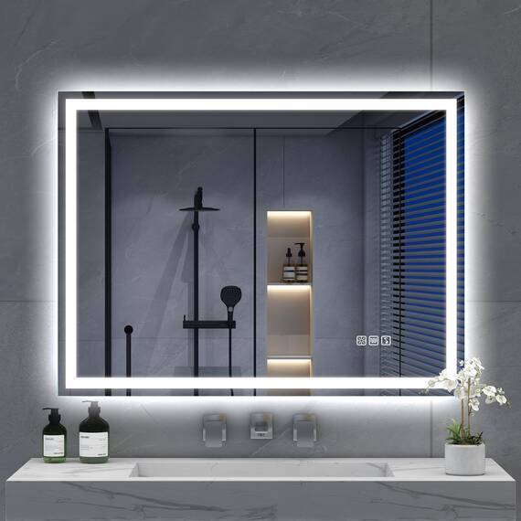 S'bagno Bluetooth-Badspiegel-mit-Beleuchtung-80x60cm, LED-Badezimmerspiegel mit Entfoggen, 3000K-6500K, Dimmbar, Speicher, HD-gehärtetes Glas, IP44-Badezimmer-Spiegel-mit-LED, Horizontal/Vertikal