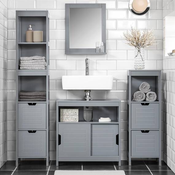 SoBuy Bad Hängeschrank mit Spiegel Wandregal Badschrank Hängend mit Ablage für Badezimmer Wandmontage Badspiegel Wandmontage 40x49x10cm FRG129-SG