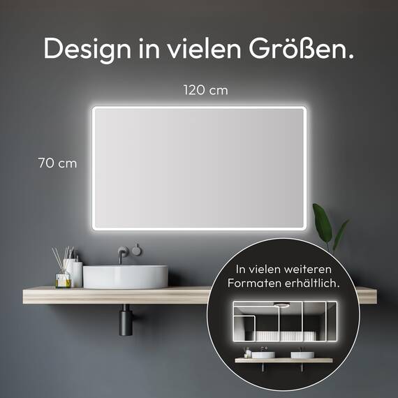 Talos Moon Badspiegel mit Beleuchtung 120x70 cm - Badezimmerspiegel mit Beleuchtung - feuchtwassergeeignet durch Aluminiumrahmen - Licht-Farbe Neutralweiß