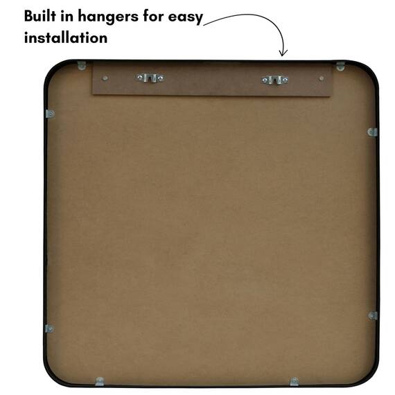 Americanflat 61cm Quadratischer Spiegel mit schwarzem Rahmen & Abgerundeten Ecken - Moderner Wandspiegel Groß für Badezimmer, Schlafzimmer & Wohnzimmer - Quadratischer Wandspiegel zur Wanddekoration