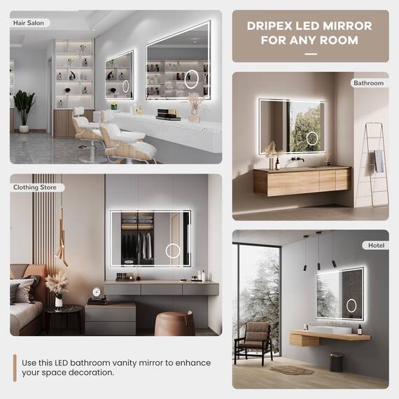 Dripex Badspiegel mit Beleuchtung Led Spiegel mit 3-Fach Schminkspiegel, Uhr und Steckdose, Dimmbar, 3 Lichtfarbe Einstellbare Badezimmerspiegel mit Beleuchtung, Beschlagfrei 70 x 100 cm